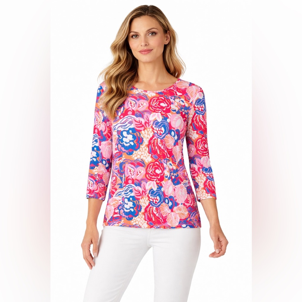 J McLaughlin Catalina Cloth Top Medium Floral Preppy Wrinkle Resistant Stretch